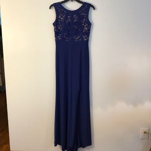 Royal Blue V Back Maxi Dress with Side Slit prom